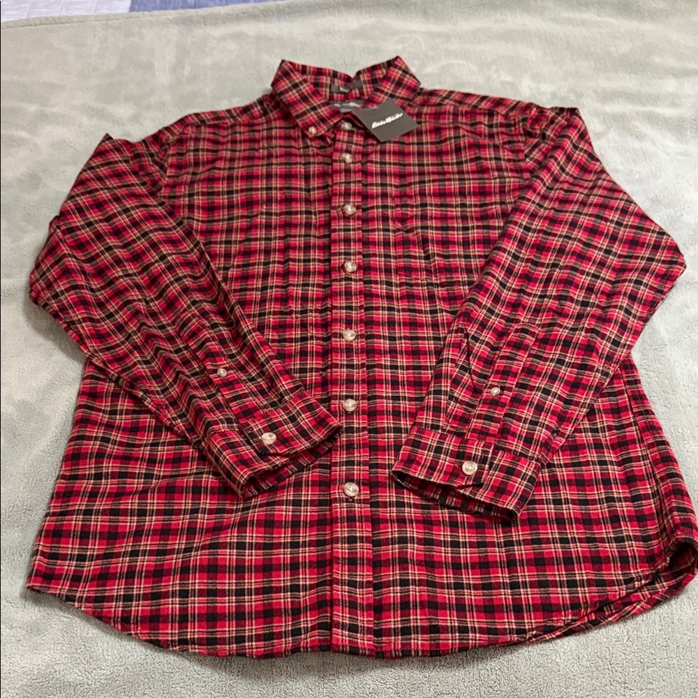 Eddie Bauer Red and Black Checkered Button Down Shirt